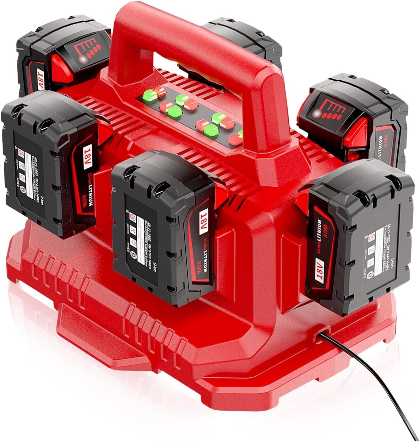 6-Port Rapid Battery Charger for Milwaukee 18V M–18 Battery 48-11-1850 11-1840