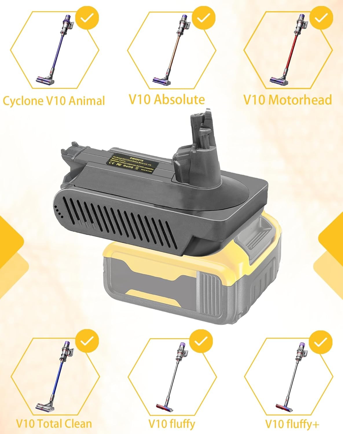 For Dyson V10 Battery Replacement, V10 Adapter for Dewalt 18V 20V MAX 60V Li-ion