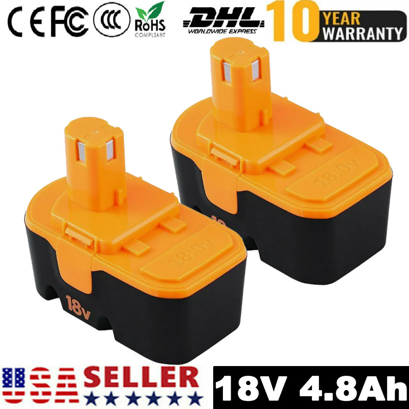 2Pack 18V 4.8Ah Ni-Mh Battery Replace for Ryobi 18Volt 4800mAh 13022 ABP1801 US