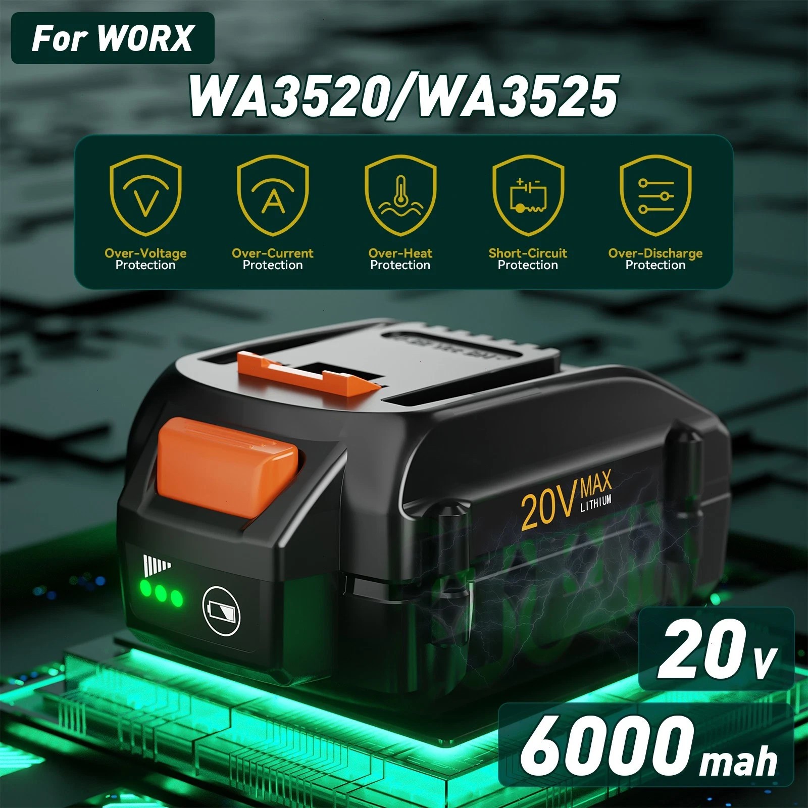 2PACK 8.0Ah For WORX 20V MAX Extend Lithium-Ion Battery WA3525 WA3575 WA3520 4AH