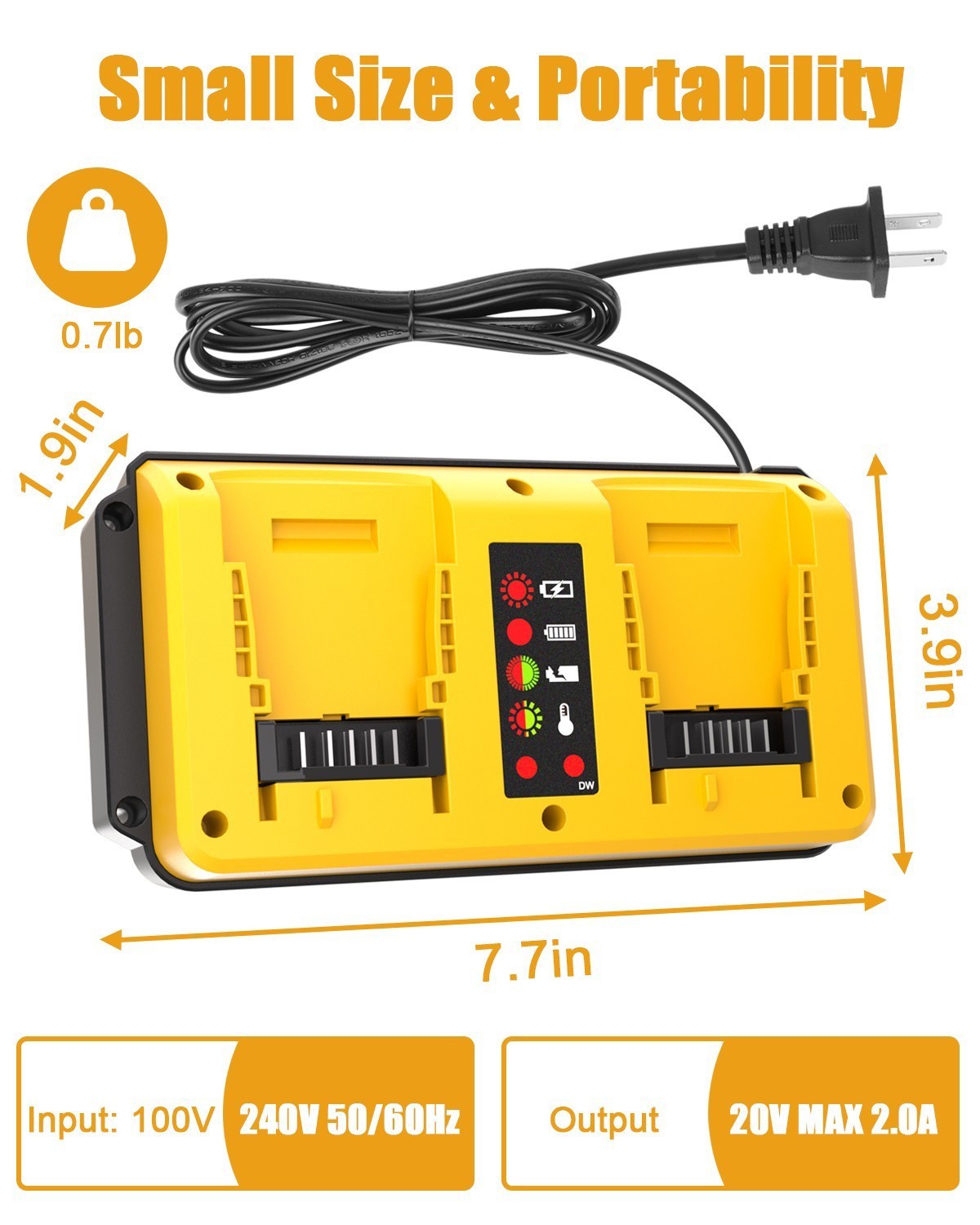 Dual Ports 90W Fast Charger for DeWalt 18V-20V MAX Lithium Battery DCB203 DCB204