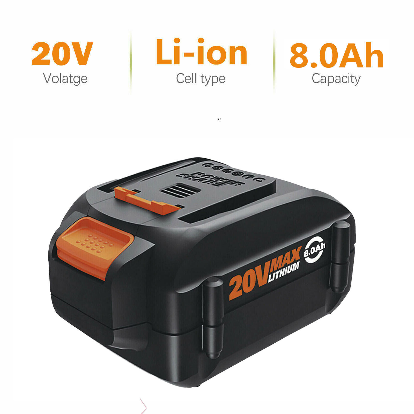 20V 8.0AH MAX Extend Lithium For WORX Battery 20Volt WA3520 WA3525 WA3575 WG155