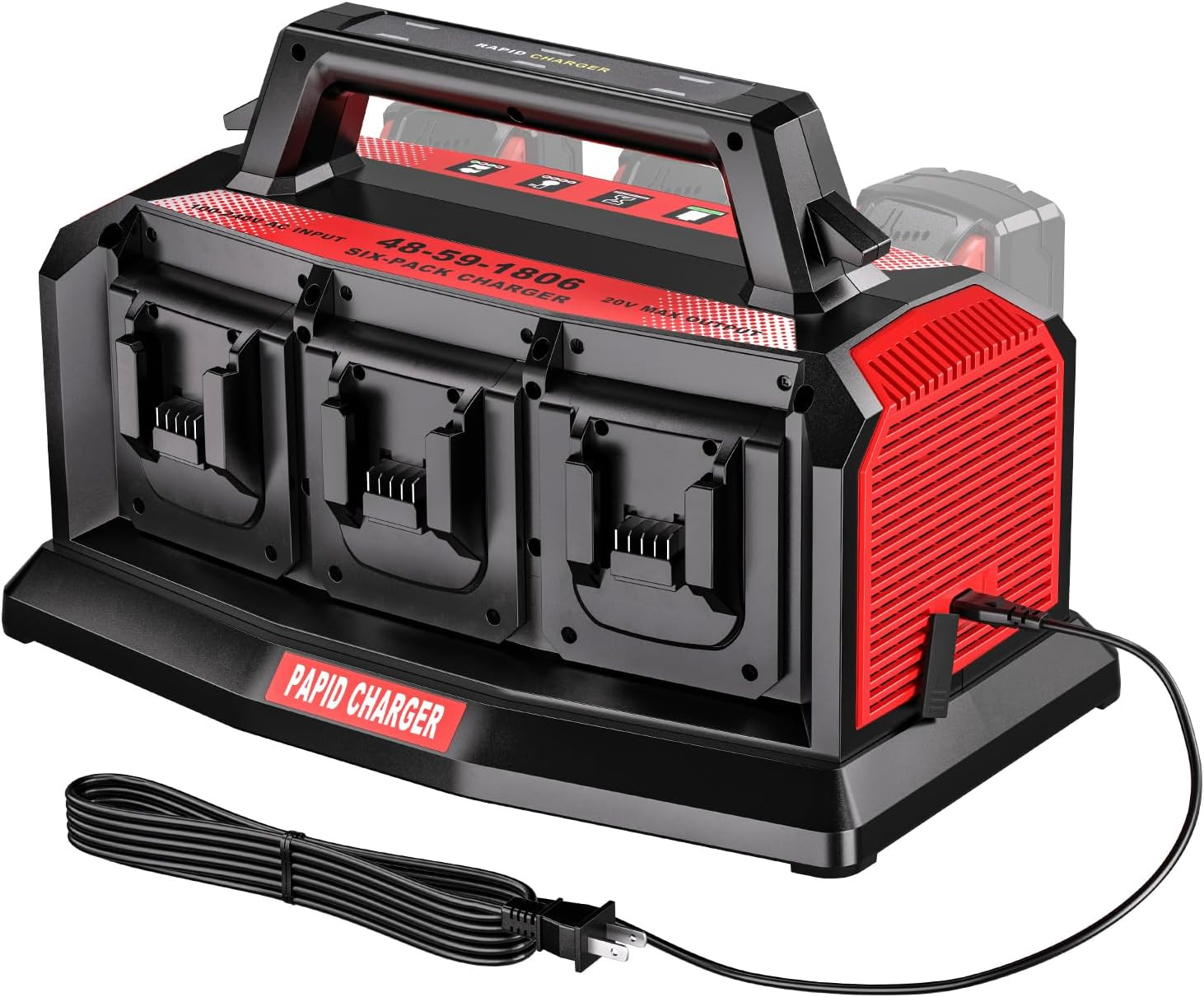 6-Port Simultaneous Battery Charger Compatiblewith Milwaukee M18 18V Lithium-Lon