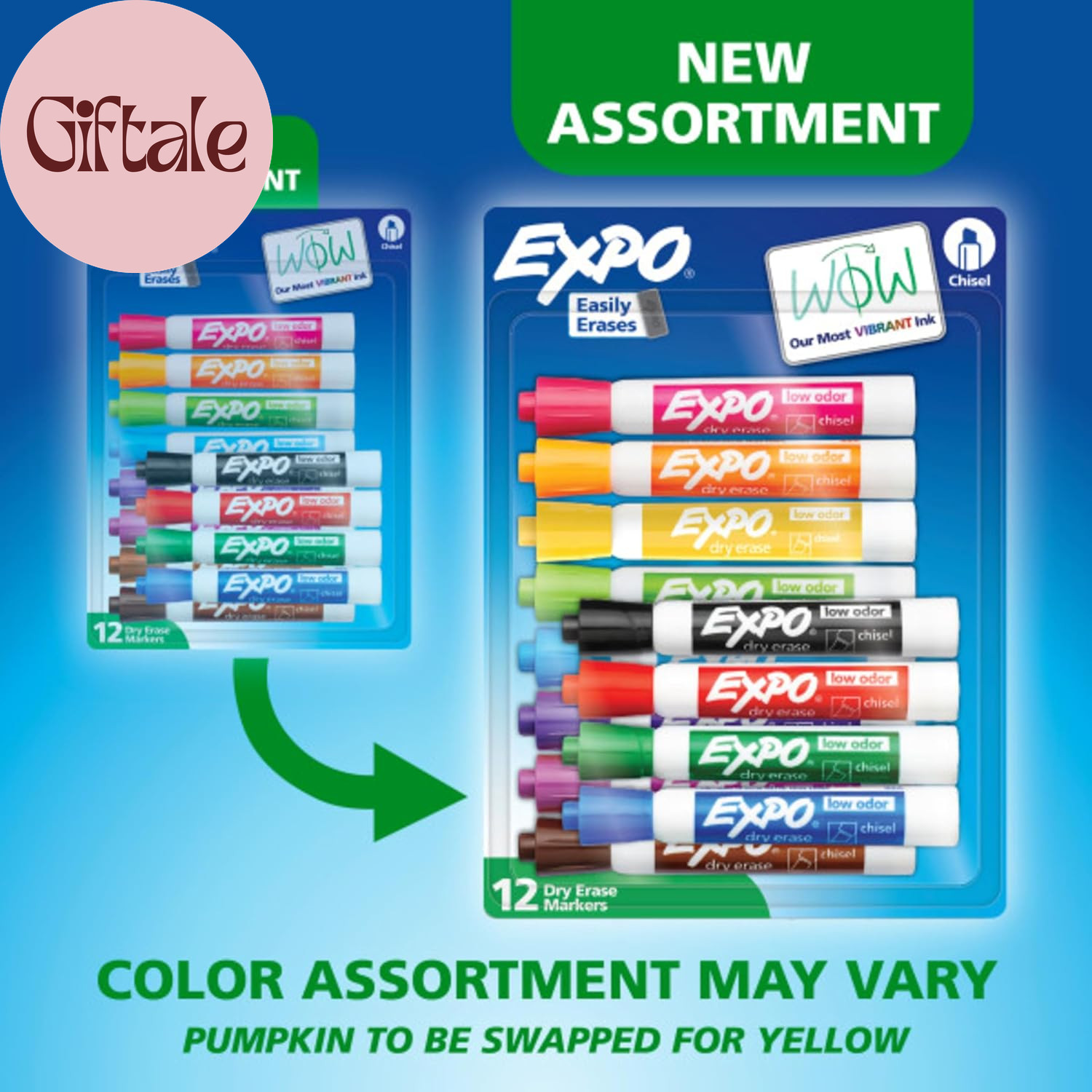 EXPO Dry Erase Markers, Low Odor Ink, Assorted Colors, Chisel Tip, 12 Count