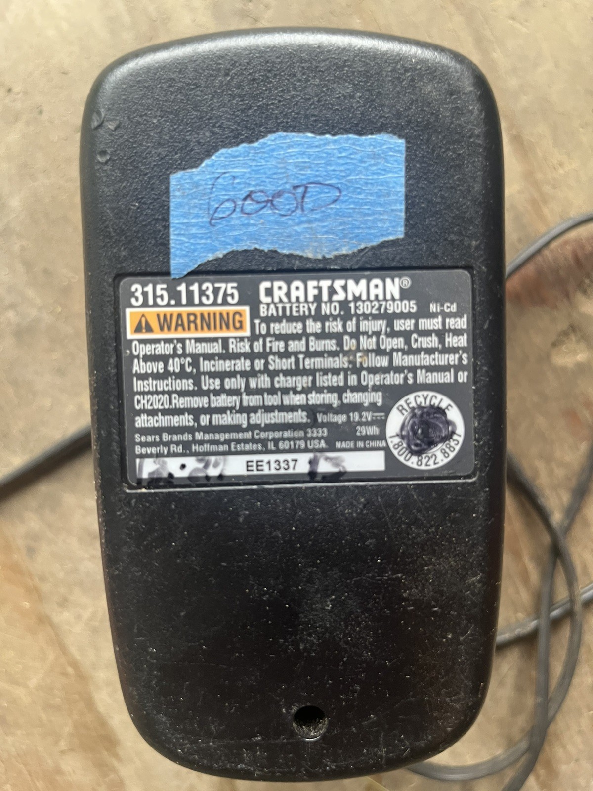 Craftsman 19.2v Volt NiCd Battery Charger Set 315.CH2020 315.11375 Tested Works