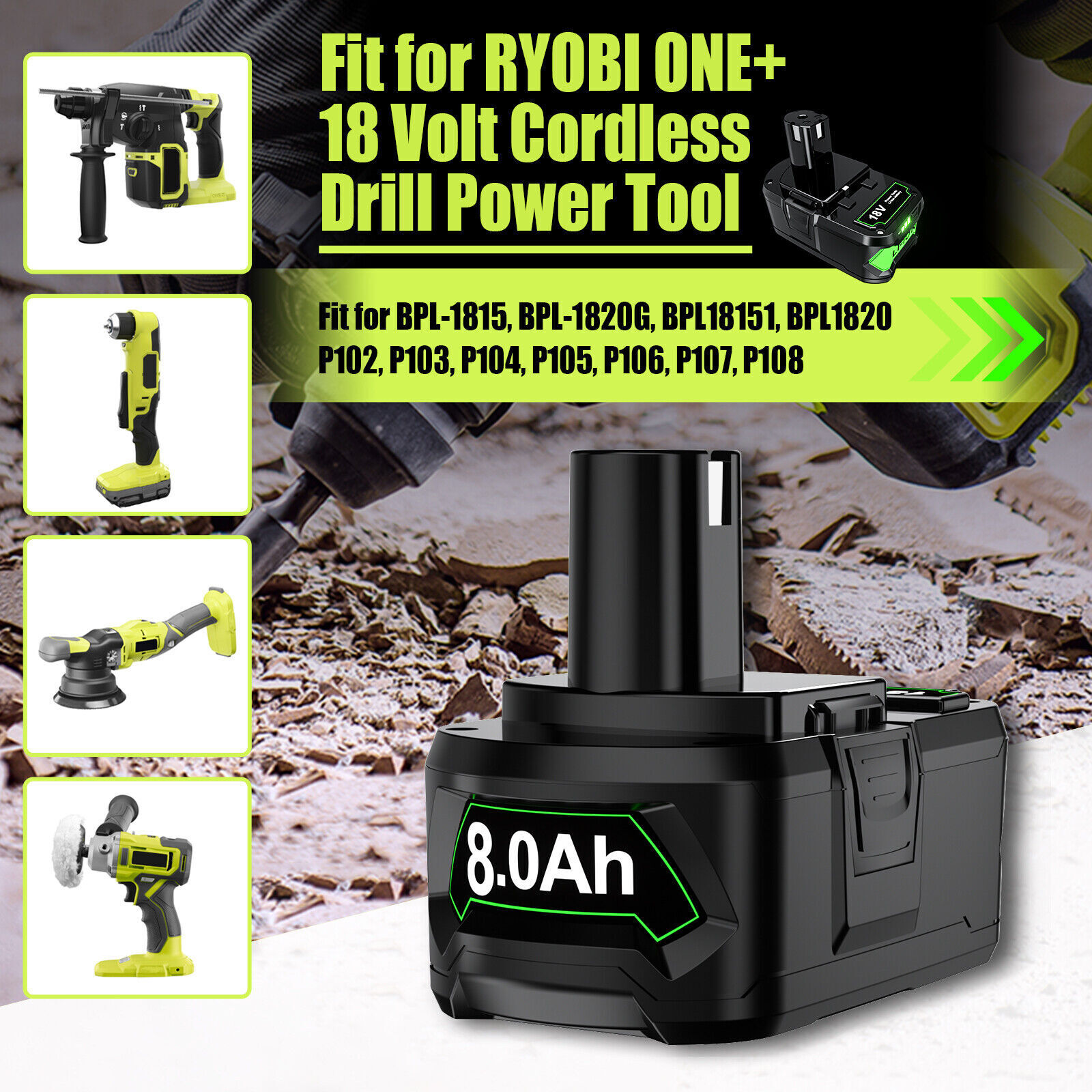 6.0AH 8.0Ah For RYOBI P108 18V ONE PLUS RB18L26 Lithiumion Battery /P117 Charger