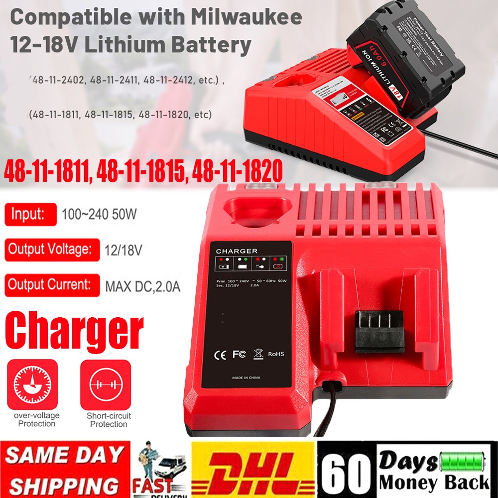 For Milwaukee 12V-18V Lithium Battery For M12 For M18 48-59-1812 Charger