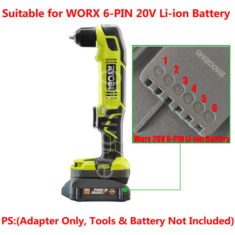 1PCS WORX 20V WA3520 6-PIN Li-ion Battery To RYOBI 18V Cordless Tools Adapter