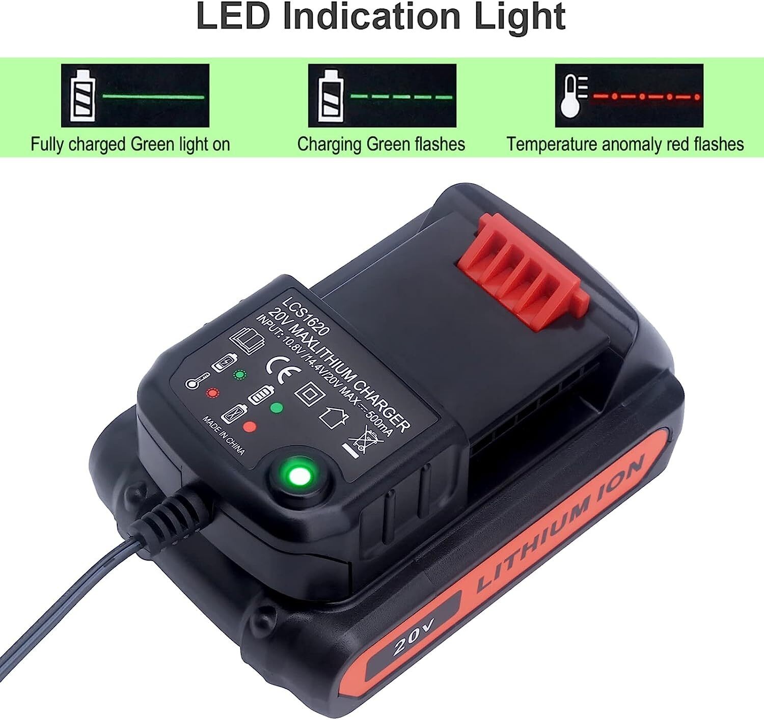 20V MAX Lithium Battery Charger for Black & Decker LBXR20 LBX20 LB20 LBXR20-OPE