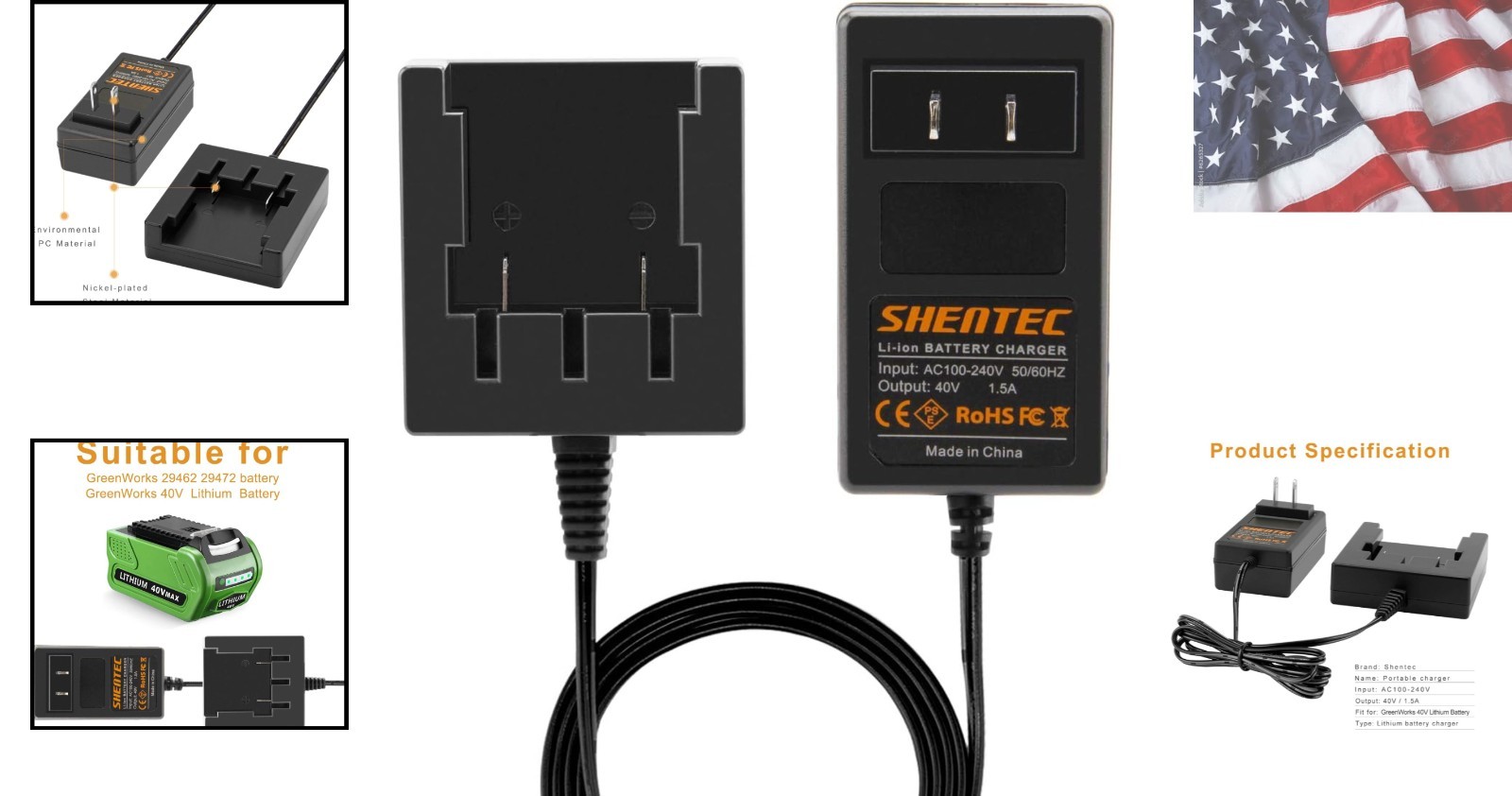 40V Li-ion Charger 29482 Compatible with GreenWorks