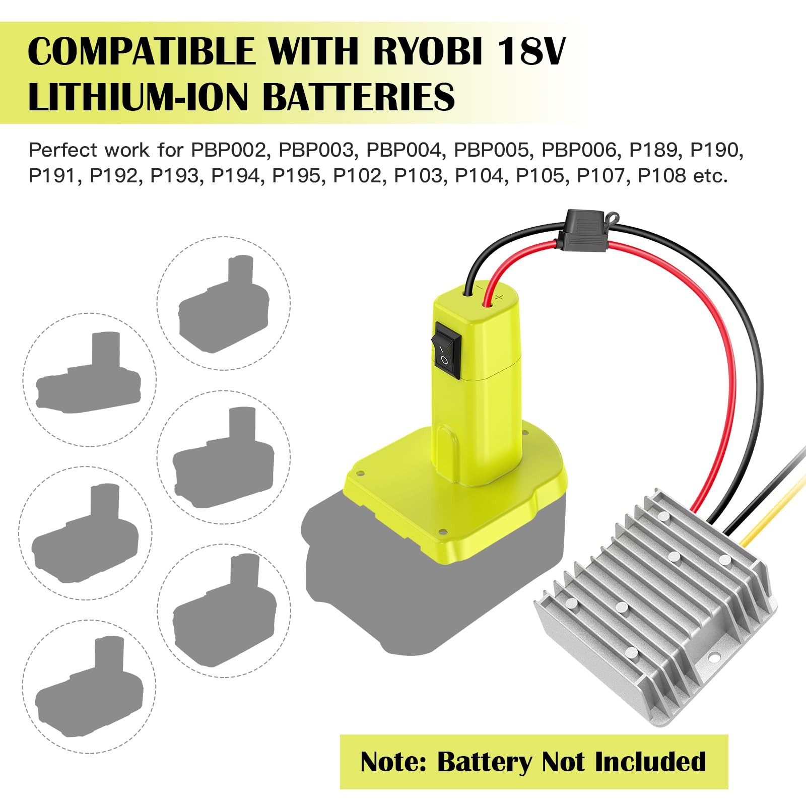 18V to 12V Step Down Converter for Ryobi 240W Step-Down Converter, Green