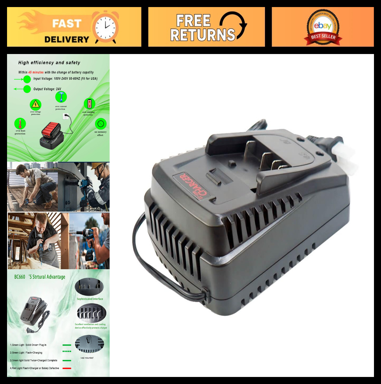 14.4V-18V Lithium Battery Charger for Bosch Tools – Compatible with BAT619G, BAT