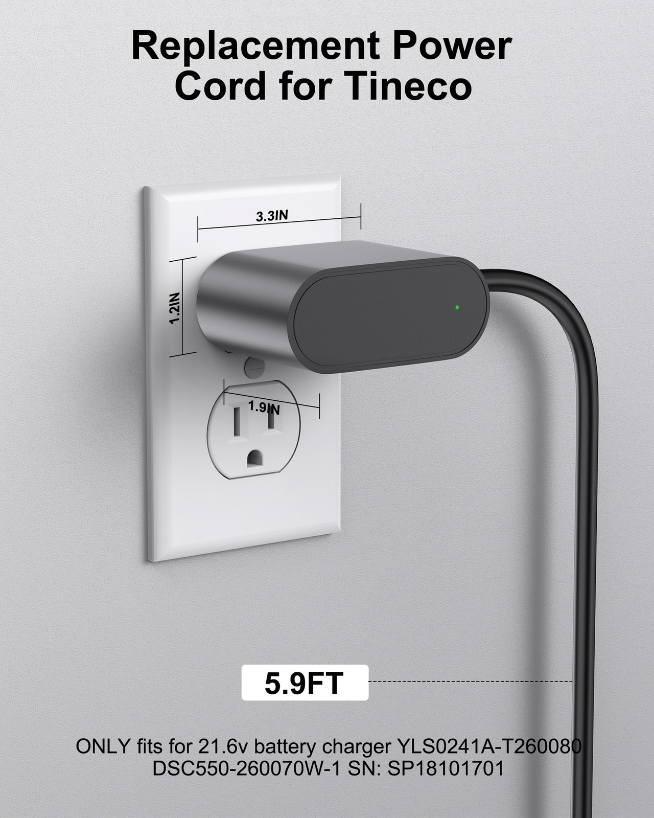 VHBW 26V Charger Replacement for TINECO Cordless Vacuum Black