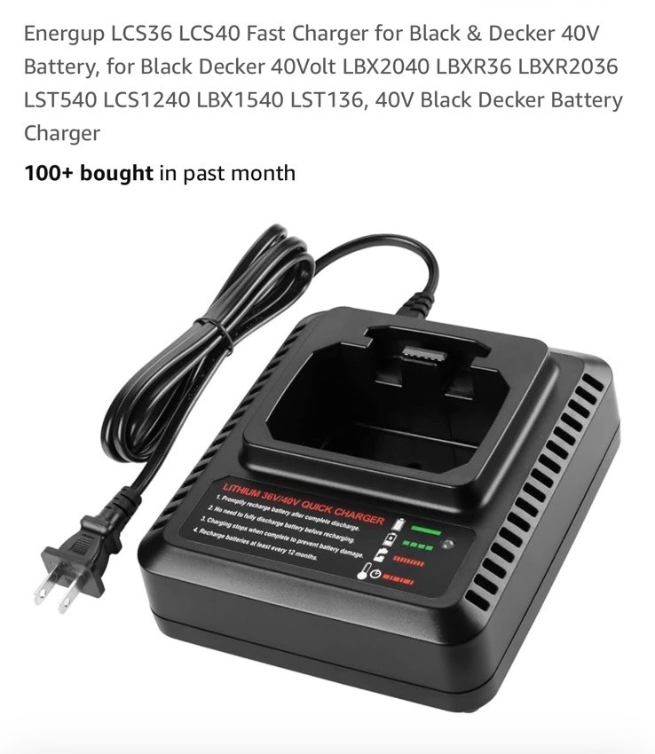 LCS36 LCS40 Fast Charger for Black & Decker 40V Battery