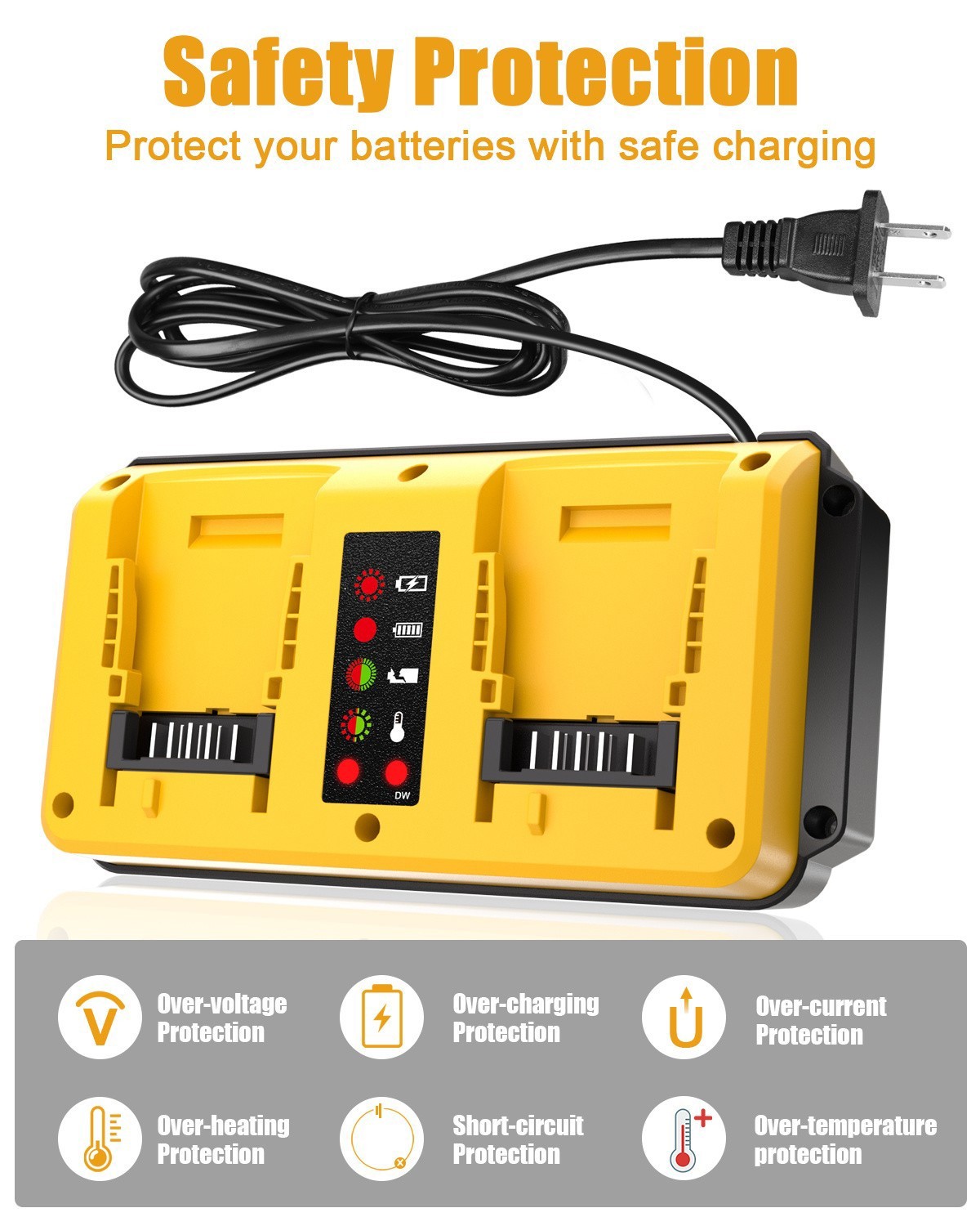 Dual Ports 90W Fast Charger for DeWalt 18V-20V MAX Lithium Battery DCB203 DCB204