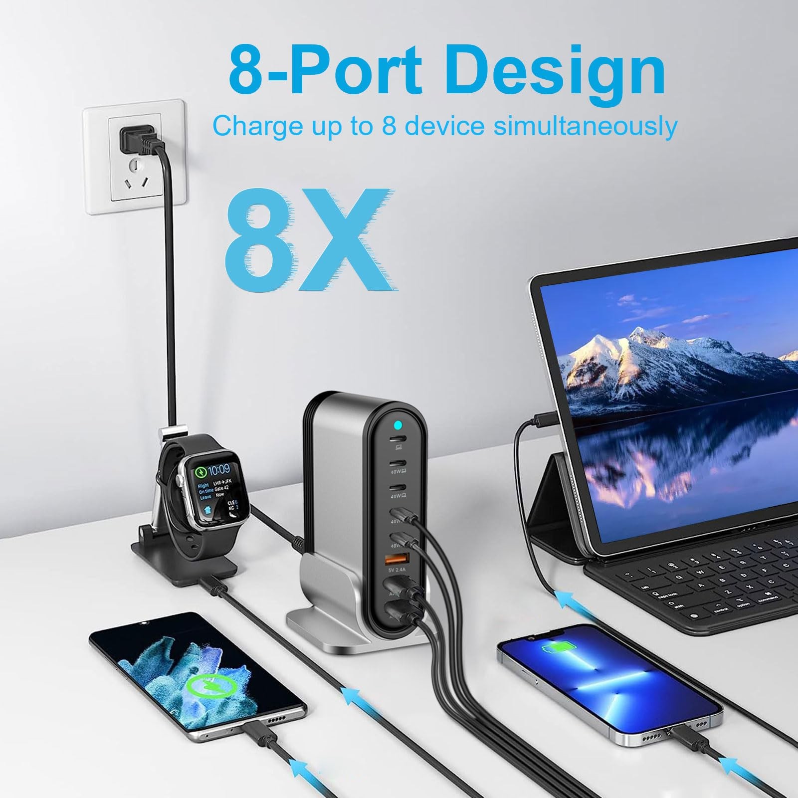 Dengwenqiang Usb C Charger – 285W Gan 8 Port Charging Station Tower Hub For