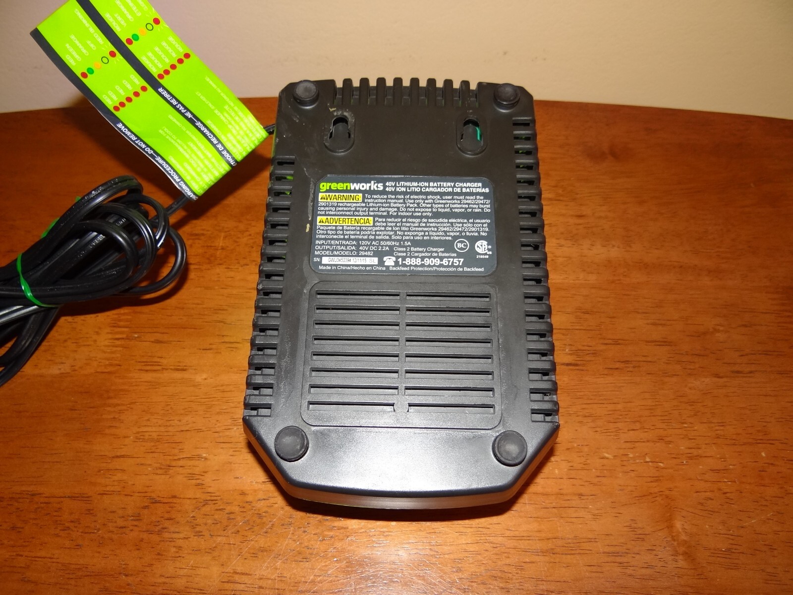 Genuine GreenWorks 29482 40V Lithium-Ion Battery Charger