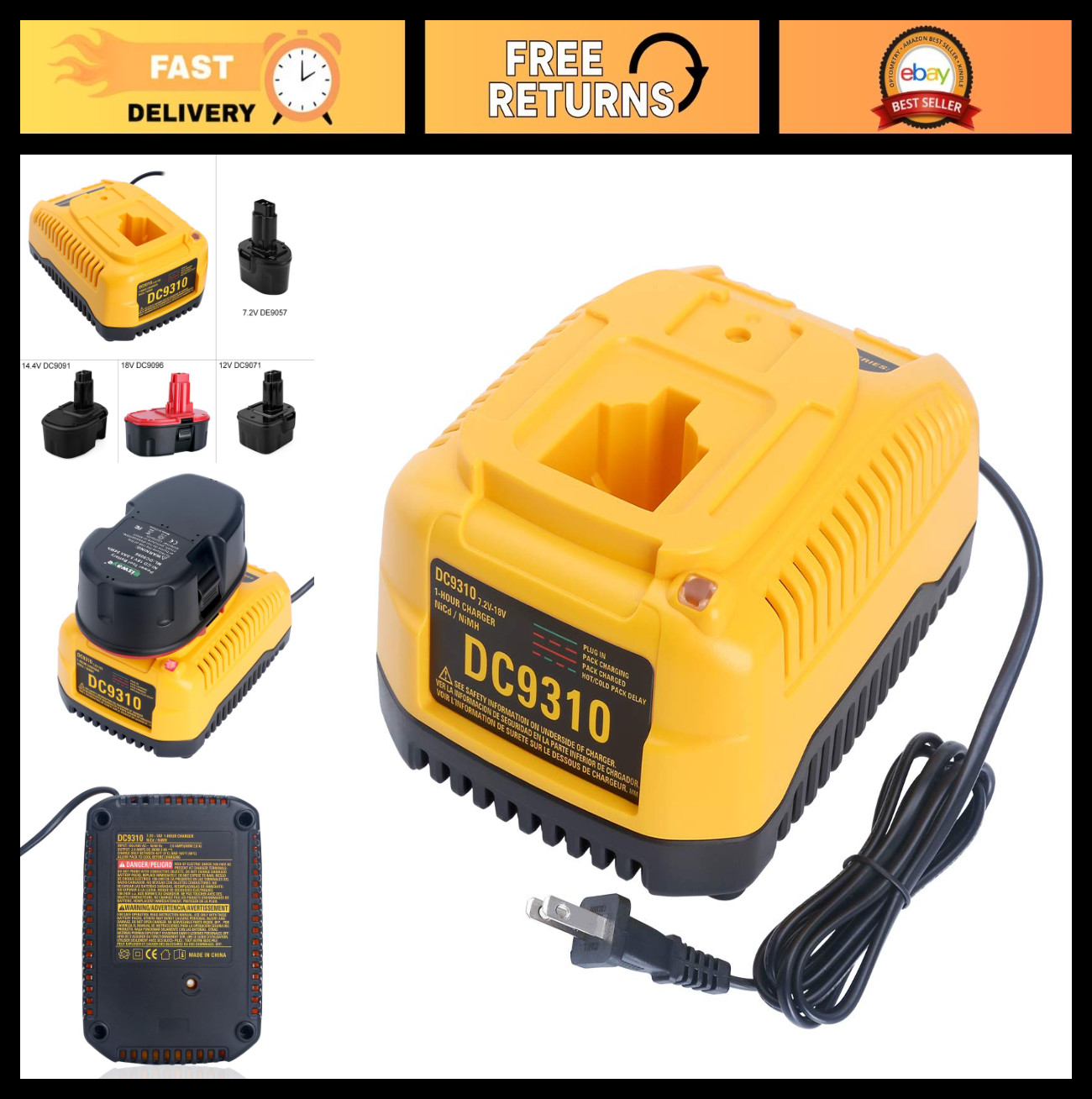 18V XRP NiCad NiMh Battery Charger for DeWalt Tools – Compatible with DC9096, DC