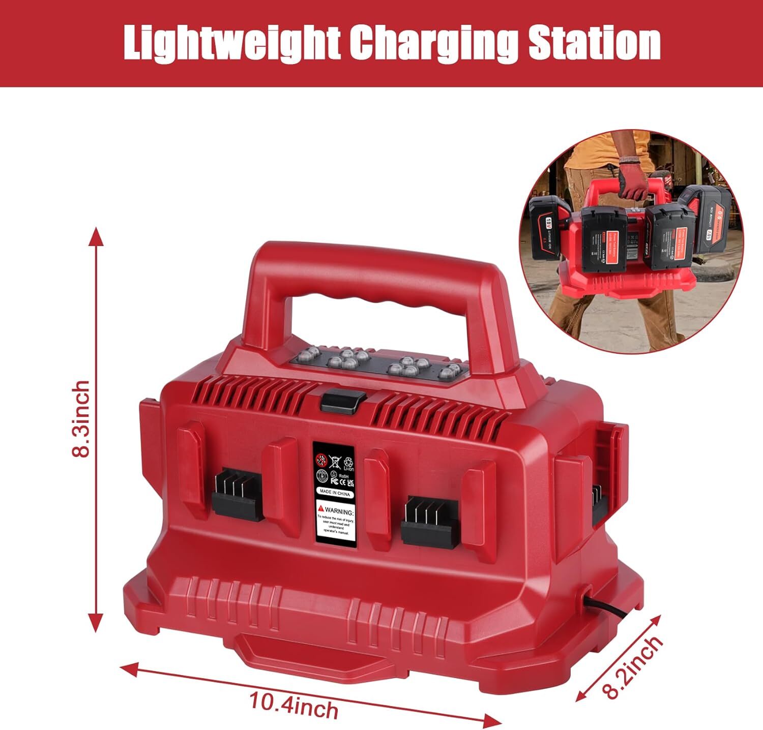 6-Port Rapid Battery Charger for Milwaukee 18V M–18 Battery 48-11-1850 11-1840