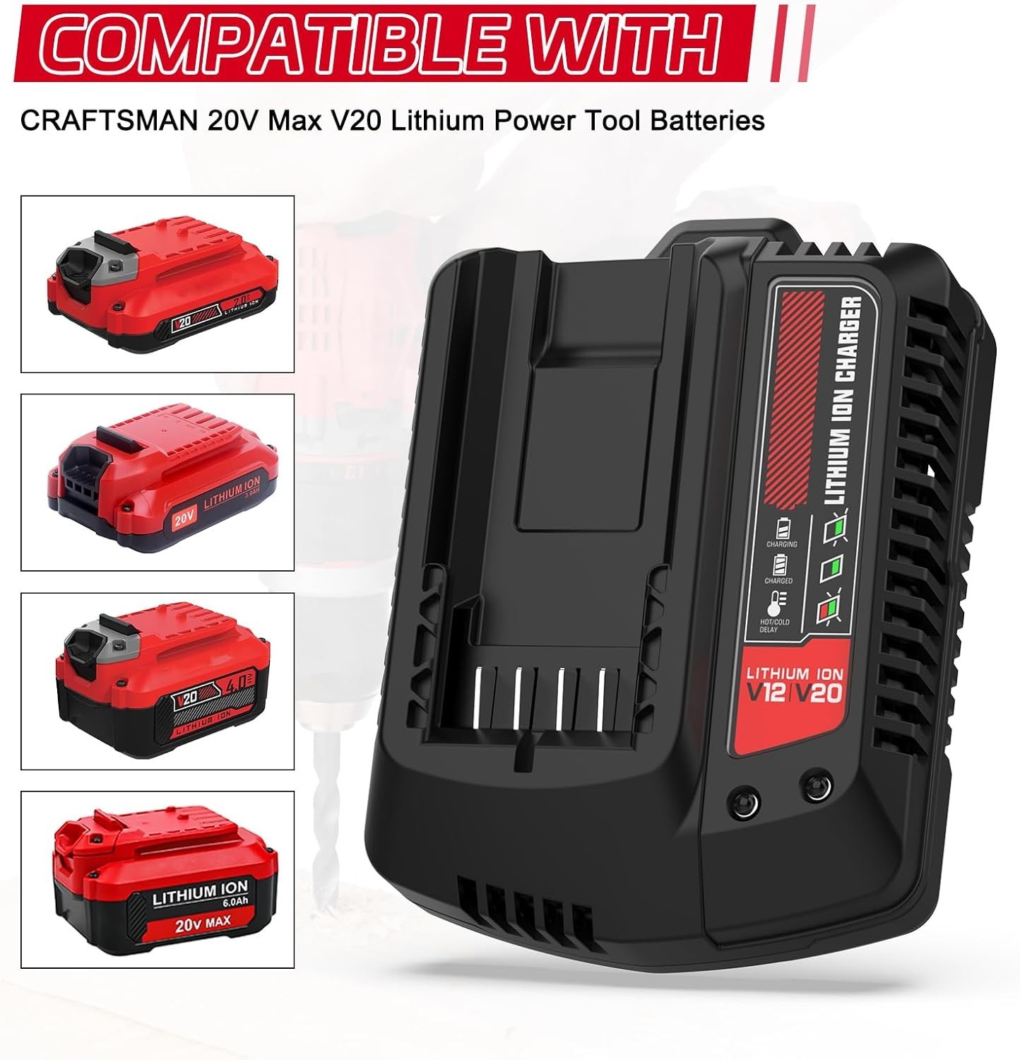 2A Fast 20V Replacement Charger for Craftsman CMCB104 CMCB202 CMCB201 V20 Li-ion