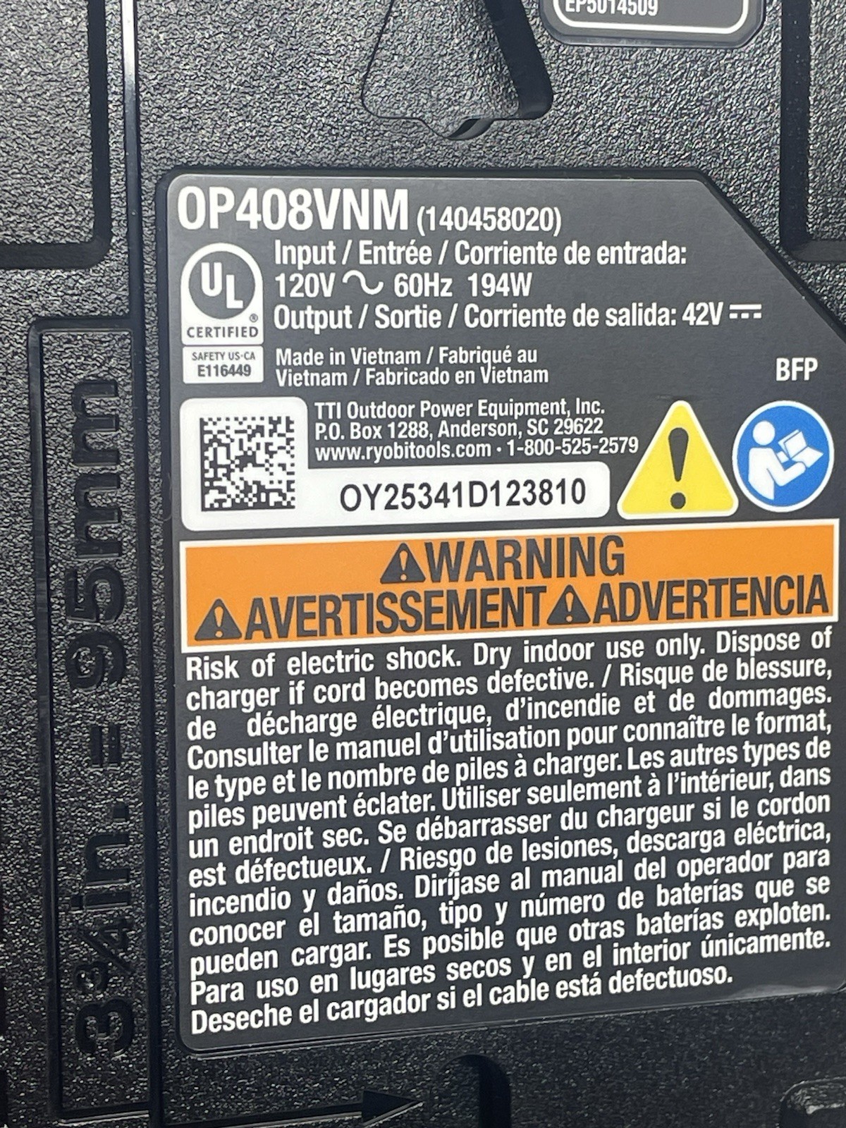 RYOBI 40V Lithium-Ion Fast Charger 3 3/4 Compatible Lime Green OP408VNM