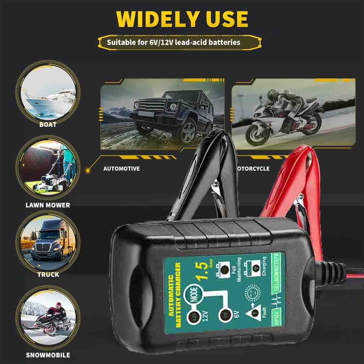 12V 1.5A Automatic Smart Battery Charger Maintainer for Car Truck Boat Motorcycl