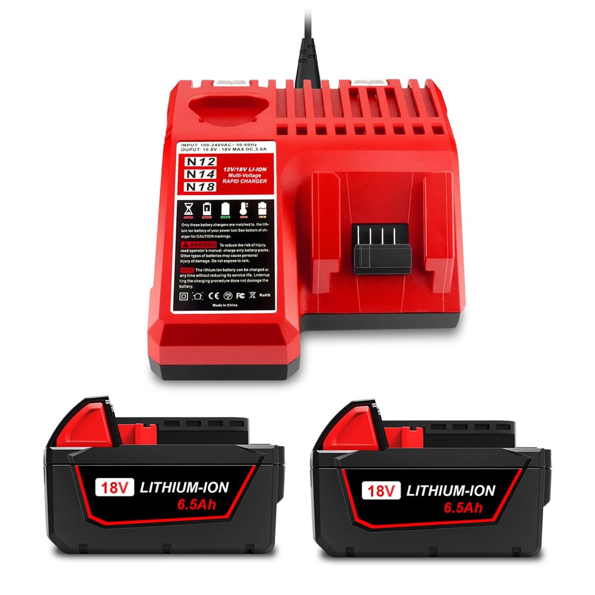 Lizone 2 Pack 6.5Ah 18V 48-11-1850 Battery And Charger Combo Kit Replacement