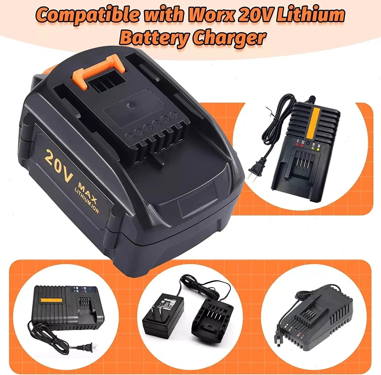 2PACK 8.0Ah For WORX 20V MAX Extend Lithium-Ion Battery WA3525 WA3575 WA3520 4AH