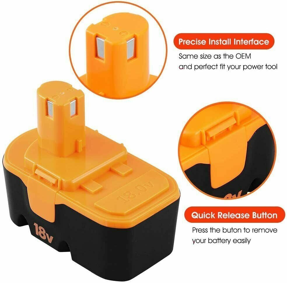 2Pack 18V 4.8Ah Ni-Mh Battery Replace for Ryobi 18Volt 4800mAh 13022 ABP1801 US