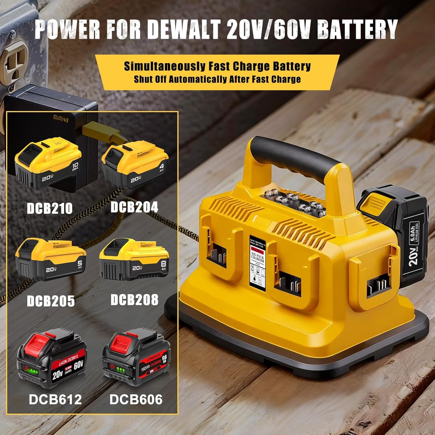 6-Port Simultaneous Charger for Dewalt 20V Max/60V Flexvolt DCB200 DCB203 DCB204