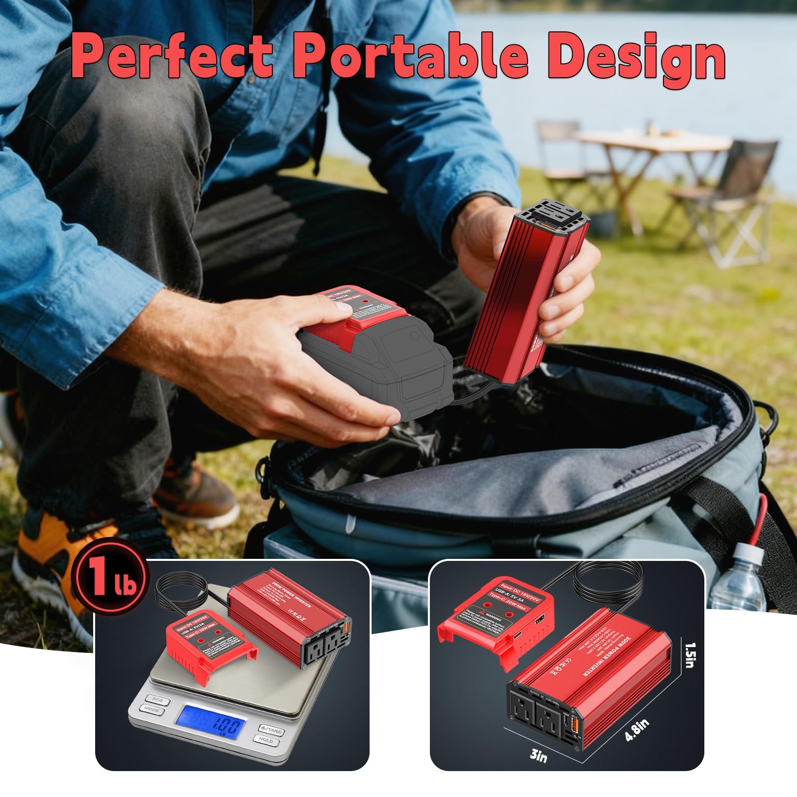 Koezeoi 300W Power Inverter Compatible Milwaukee M18 Battery Dc 18V To Ac 110V