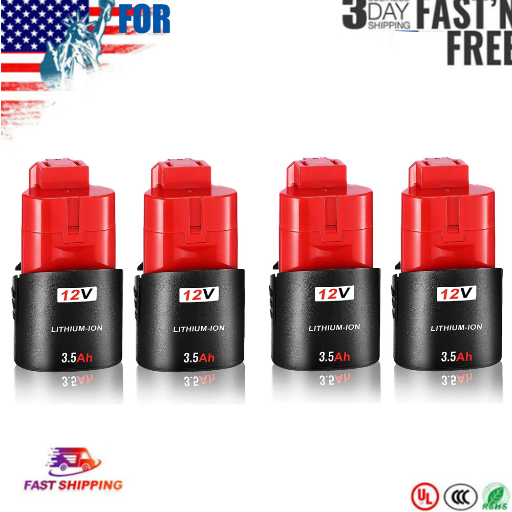 4PCS 12V 3.5Ah Li-ion Battery fit for Milwaukee M12, 48-11-2401, 48-11-2402
