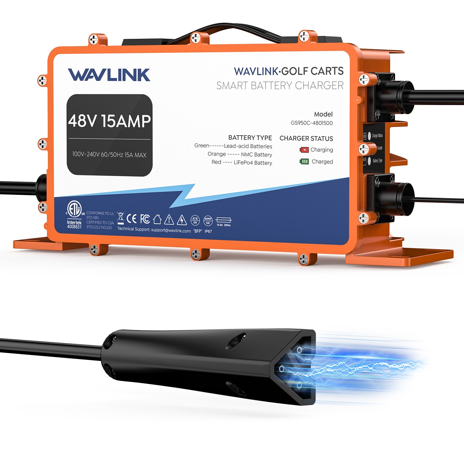 WAVLINK 48v Golf Cart Charger Smart Charging For Long Battery Life Multi-stage
