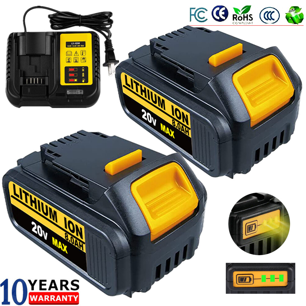 20V Max 8.0Ah 6Ah Lithium Battery / Charger For DeWalt 20 Volt DCB205-2 DCB206-2