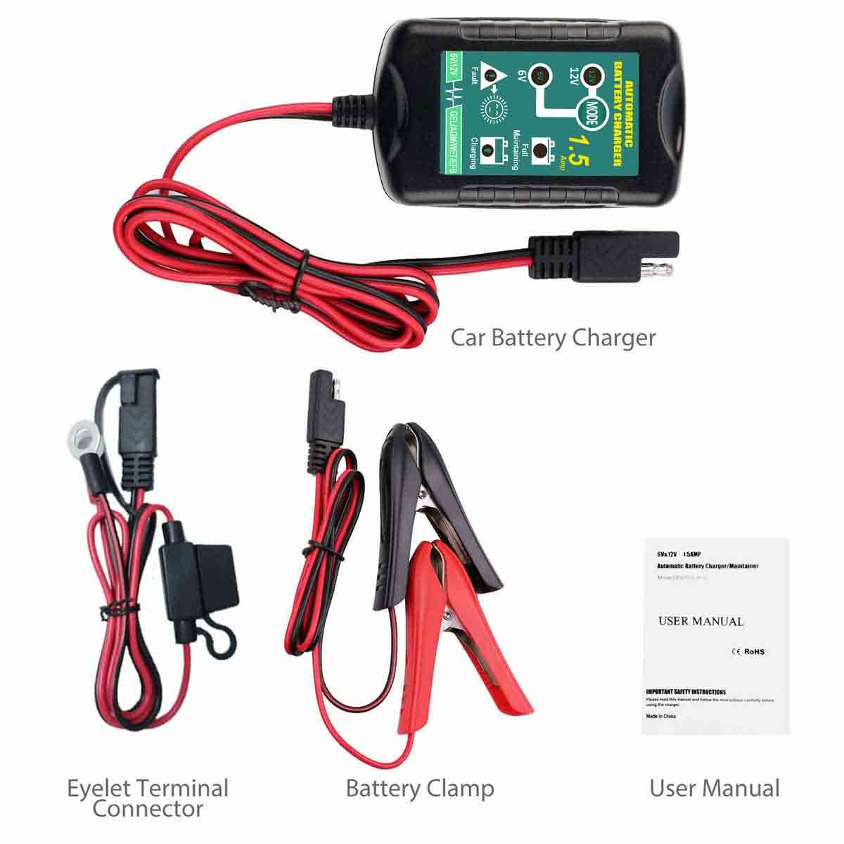6V 12V Trickle Charger, Battery Desulfator for Car, Lawn Mower, Motorcycle, Boat