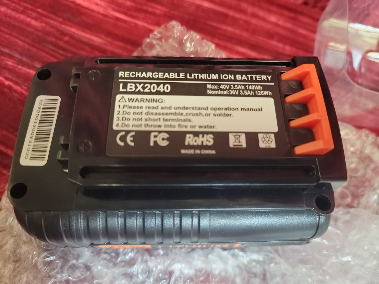 Battery 40V 3.5A LBX2040 Replacement Black and Decker 40V Max Lithium Battery