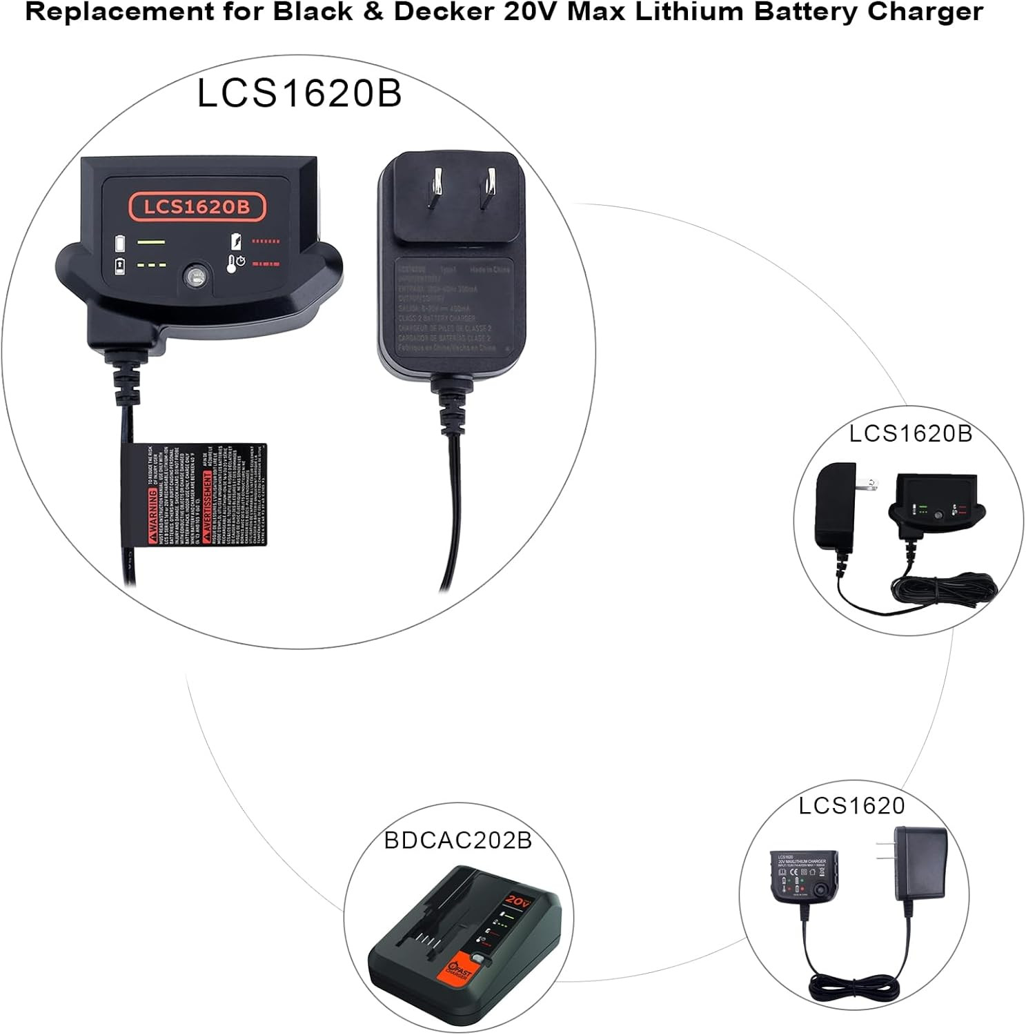 LCS1620B Replacement for Black and Decker 20V Lithium Battery Charger, Compatibl