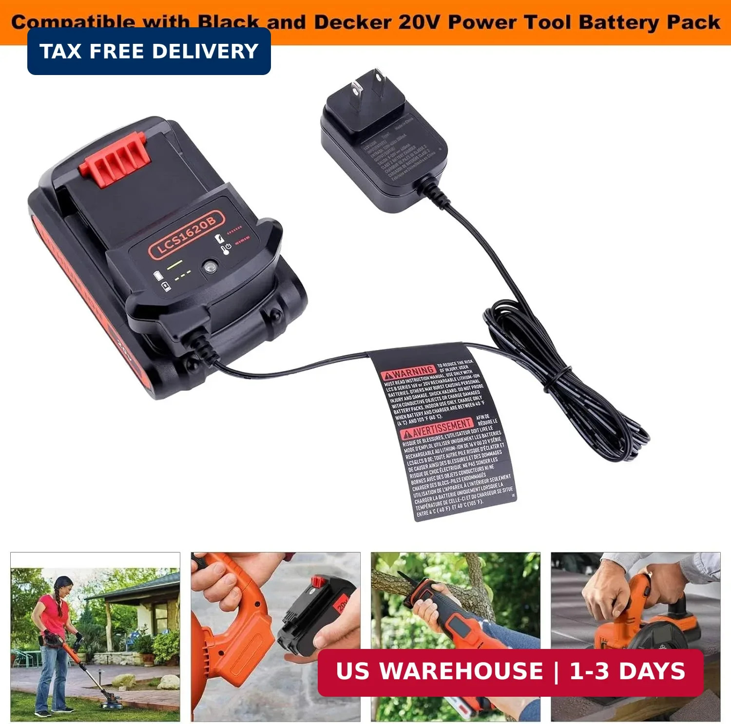 LCS1620B 20V Charger Compatible with Black and Decker 20V Max Lithium Battery LB
