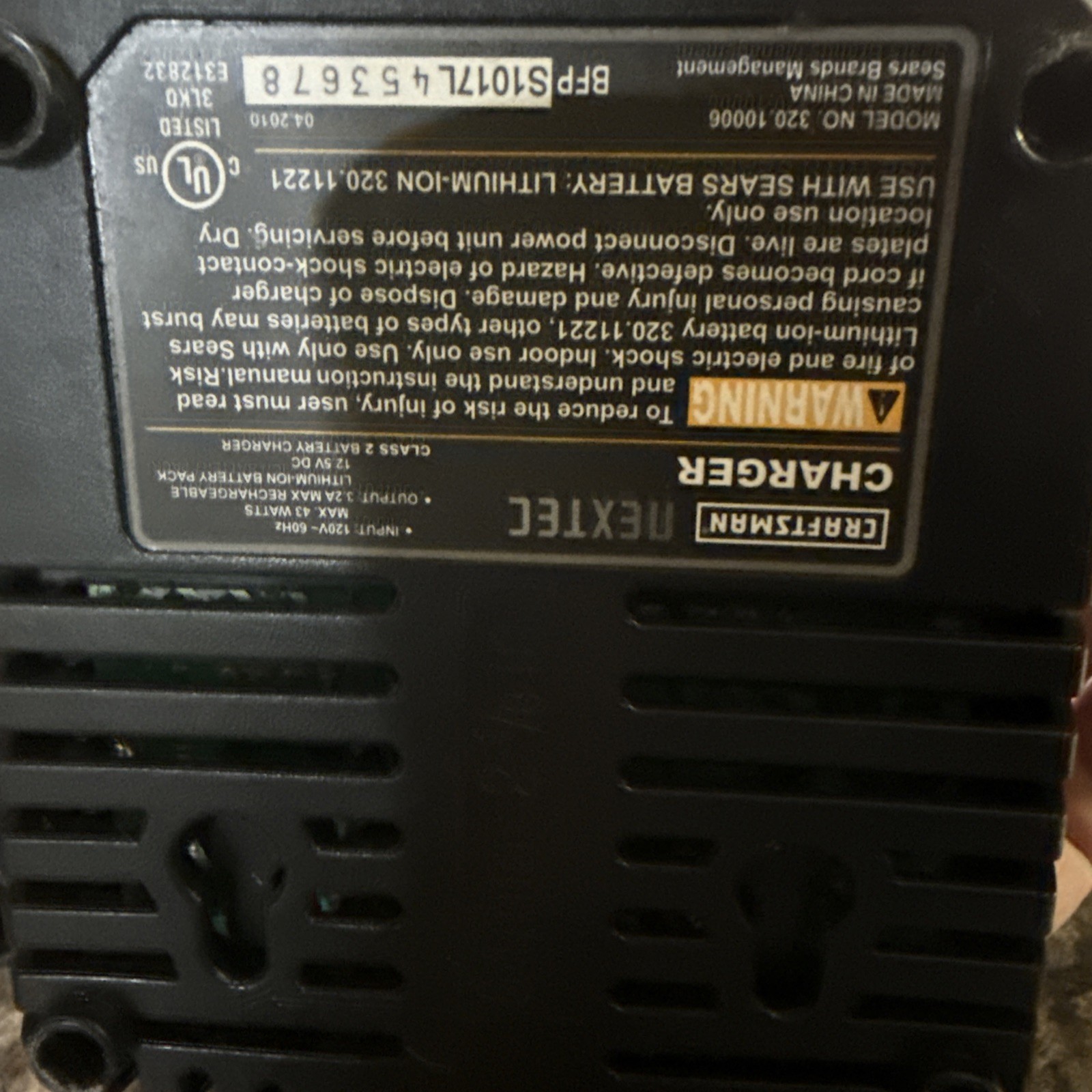 Genuine OEM Craftsman 320.10006 DieHard Nextec 12V Lithium Ion Battery Charger
