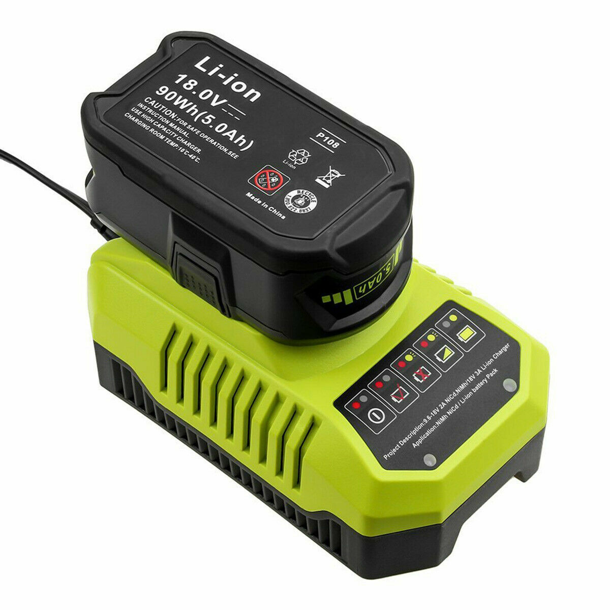 12-18Volt Battery Charger P117 for Ryobi One Plus Li-on NiMH NiCD P108 P102 P100