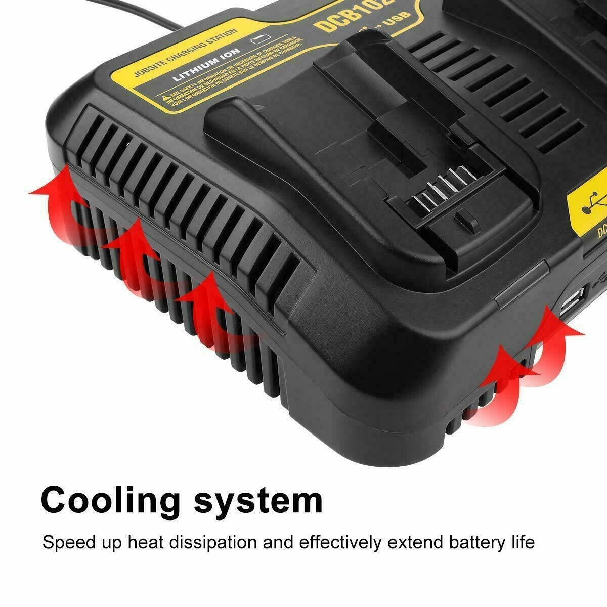 For Dewalt DCB102 Max Lithium Dual 2 Port Battery Charger DCB200 DCB206 12V- 20V
