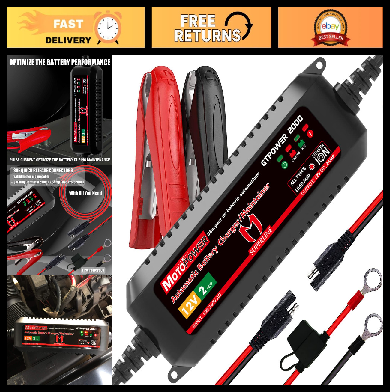 12V 2A Automatic Battery Charger for Lithium Ion Batteries – Smart Charging Tech