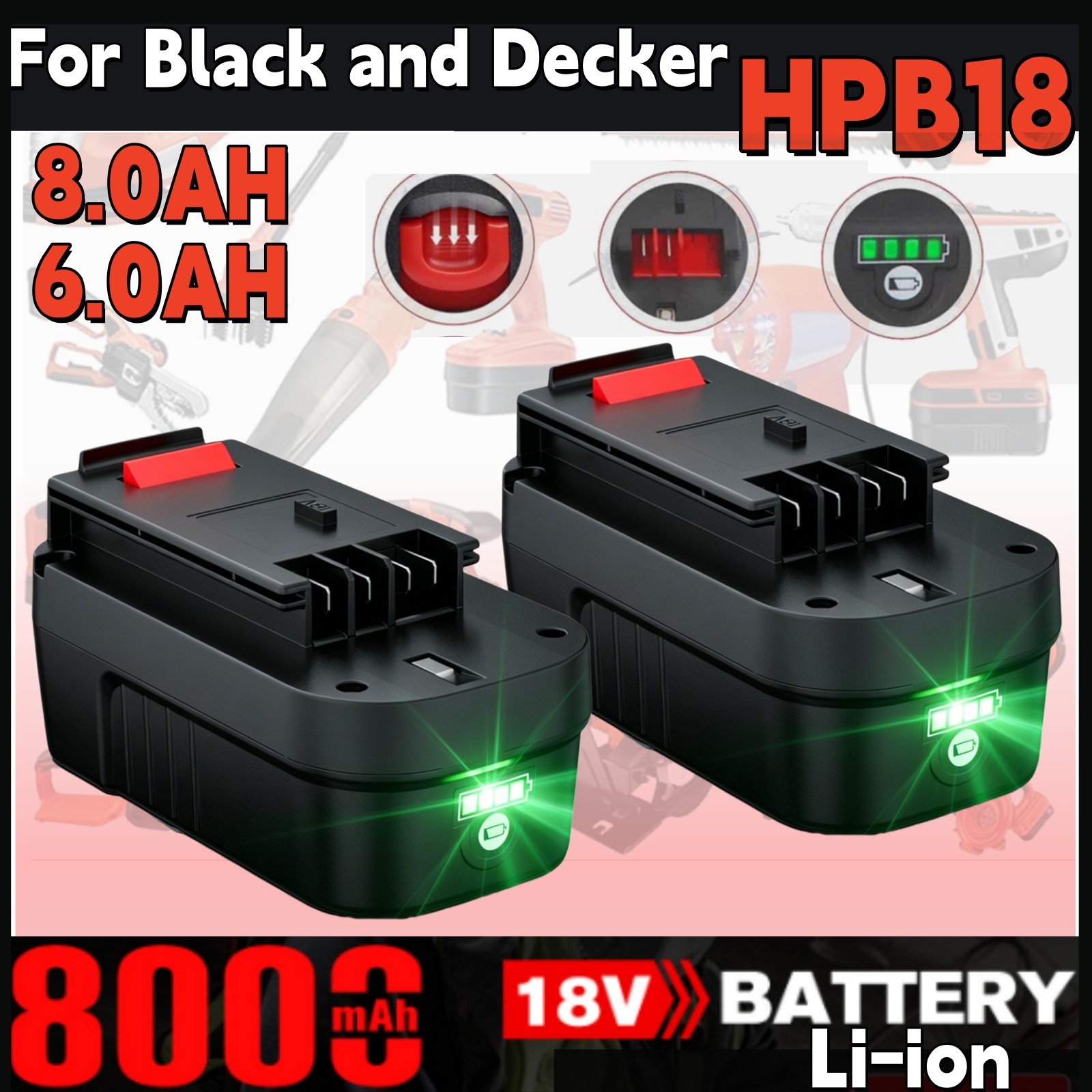 2-Pack 18V for Black & Decker HPB18 18 Volt 8.0 Ah Battery HPB18-OPE 244760-00