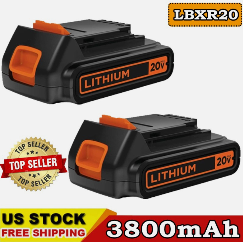 2PACK 20V Lithium-ion 3.8Ah Battery for BLACK DECKER 20 Volt LBXR20 LBX20 LB20