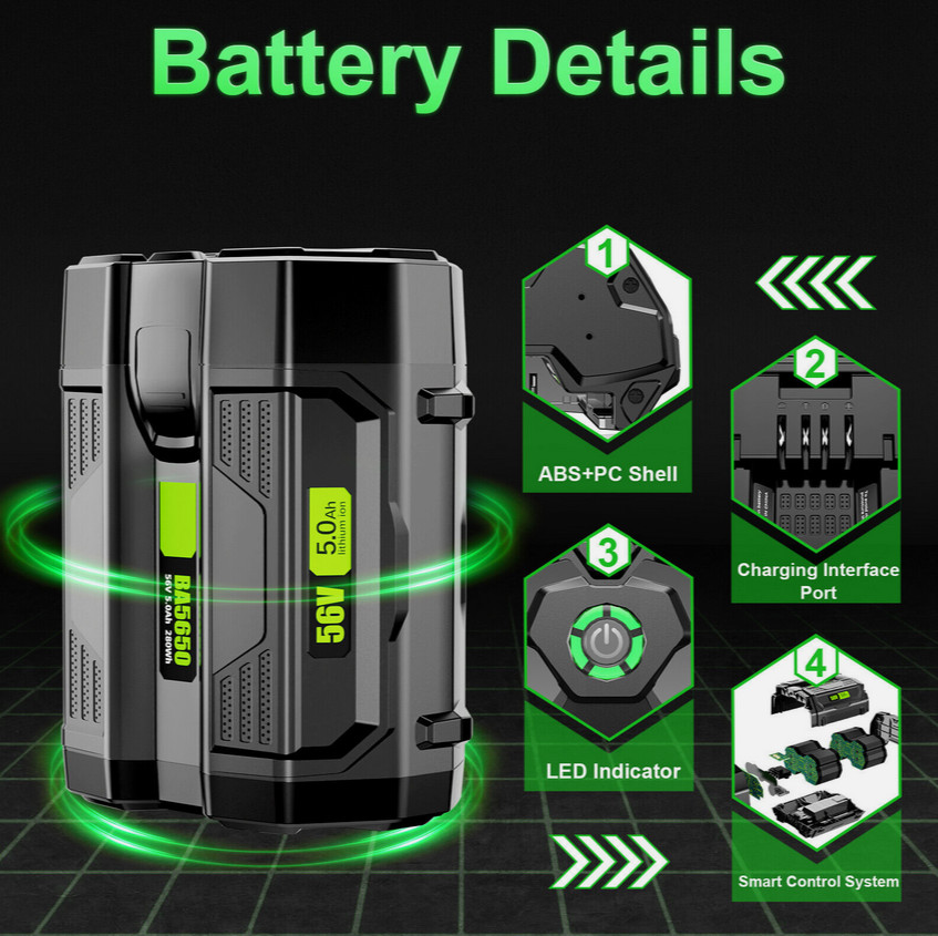 2PACK For EGO 56V 56Volt 5.0AH Battery BA1400 POWER Lithium Ion BA2240 BA2800T