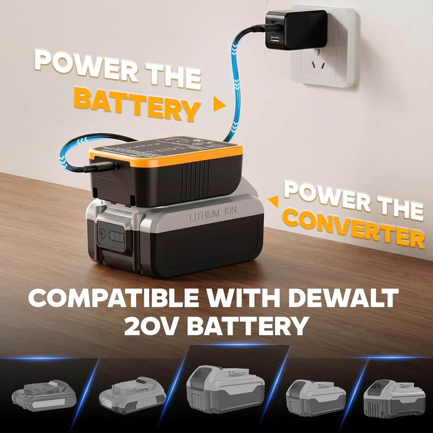100W USB-C Battery Adapter Charger for DeWalt 12V 20V Batteries