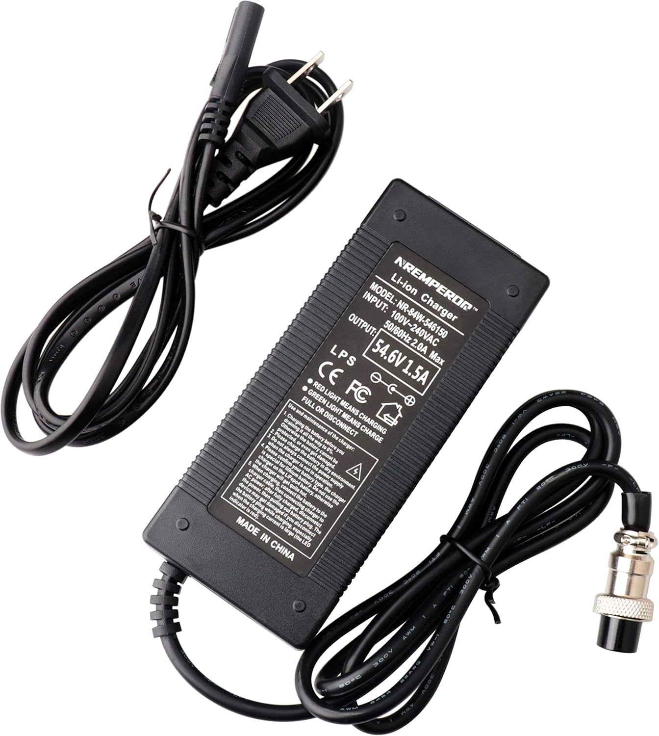 54.6V Charger 13S Lithium Battery 48V Output 1.5A 3 Prong Jack GX16 for Healt…