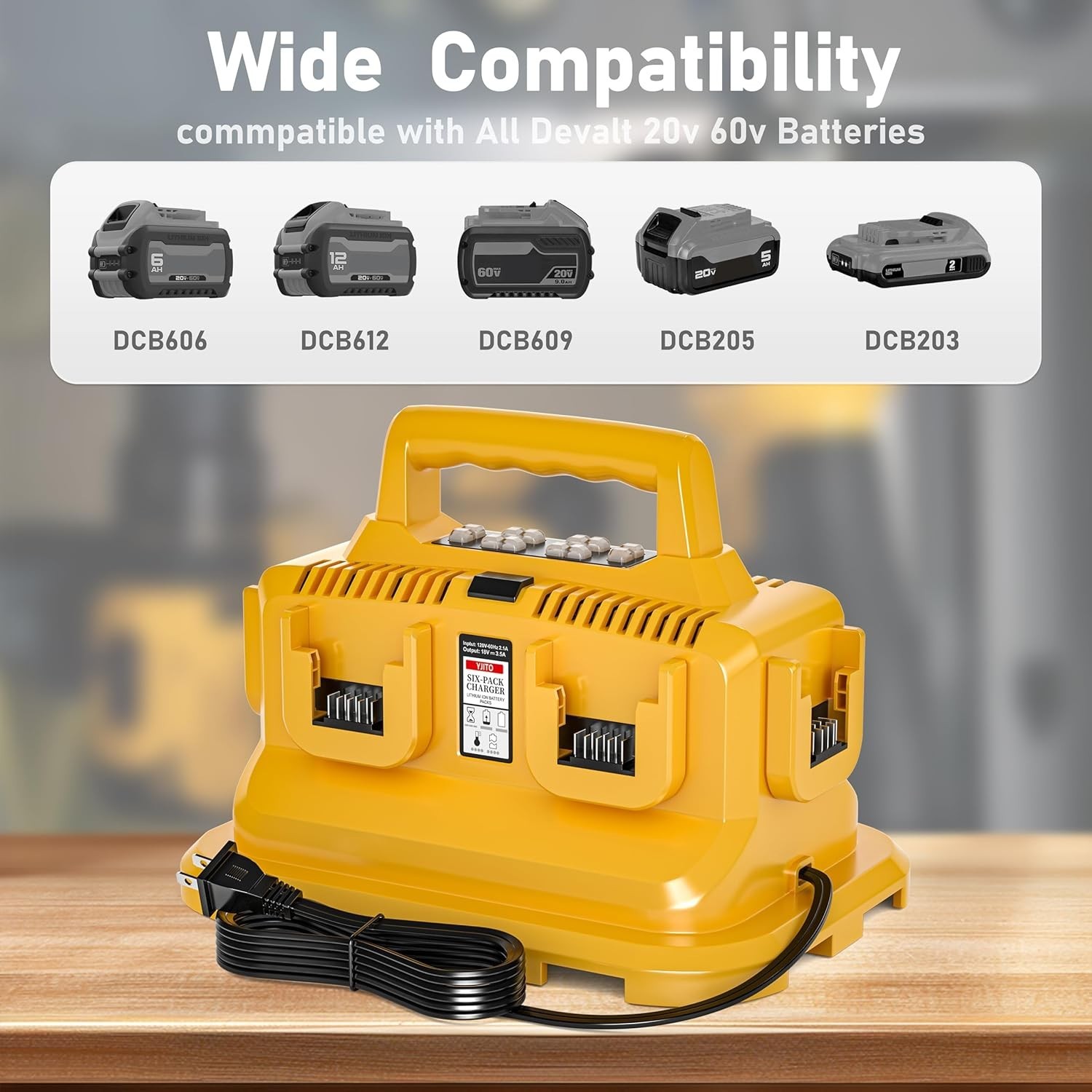 6-Ports Rapid Battery Charger Replacement for Dewalt Flexvolt 20V/60V Charger