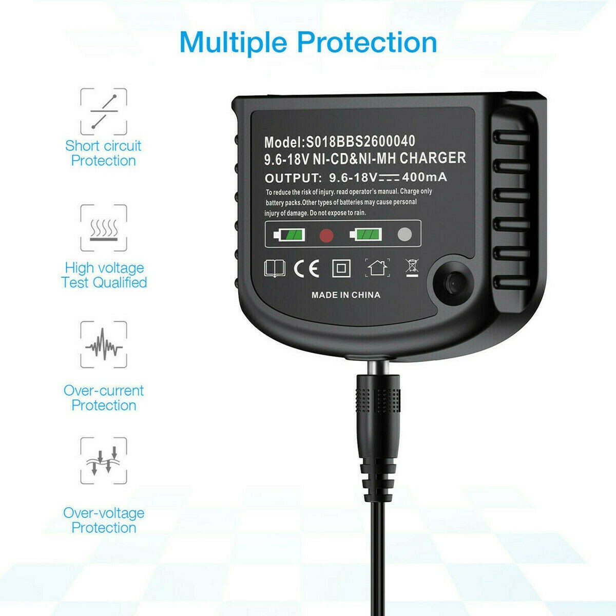 Battery Charger 18V for Black &Decker HPB18 HPB18-OPE 9.6V-18V NiCd NiMh Battery
