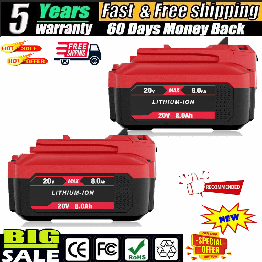 2 Pack 8.0Ah For Craftsman V20 20V MAX Lithium Battery CMCB204 CMCB202 CMCB206